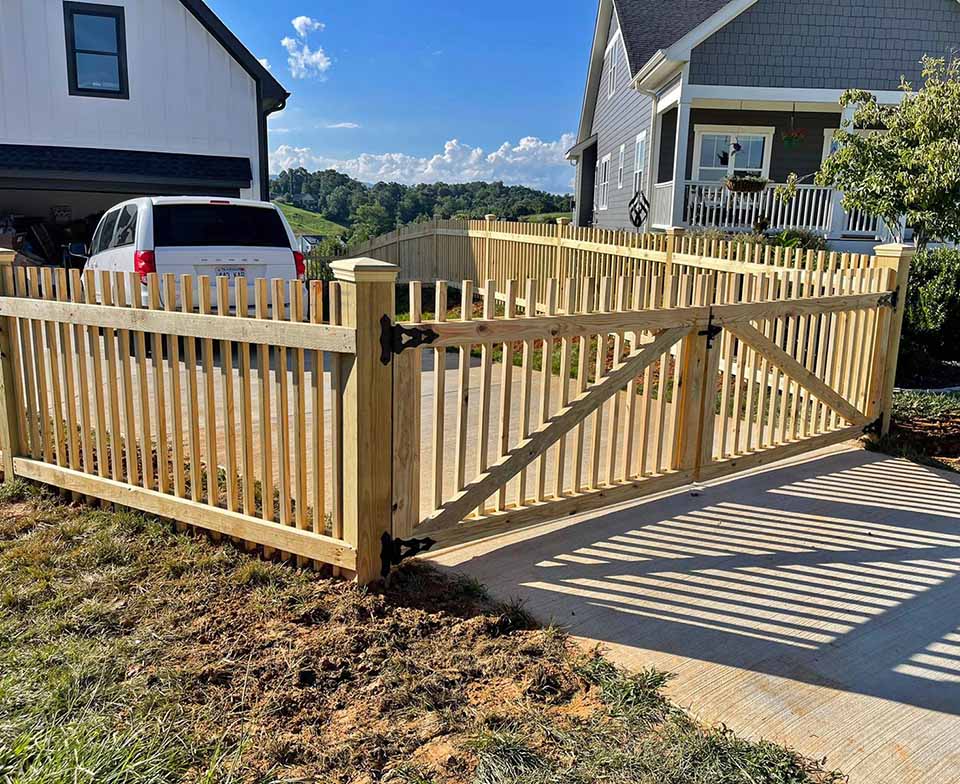Wooden driveway picket gate
